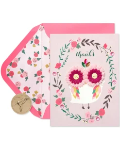 Lovely Owl Handmade Thank You Boxed Blank Note Cards, 8-Count
