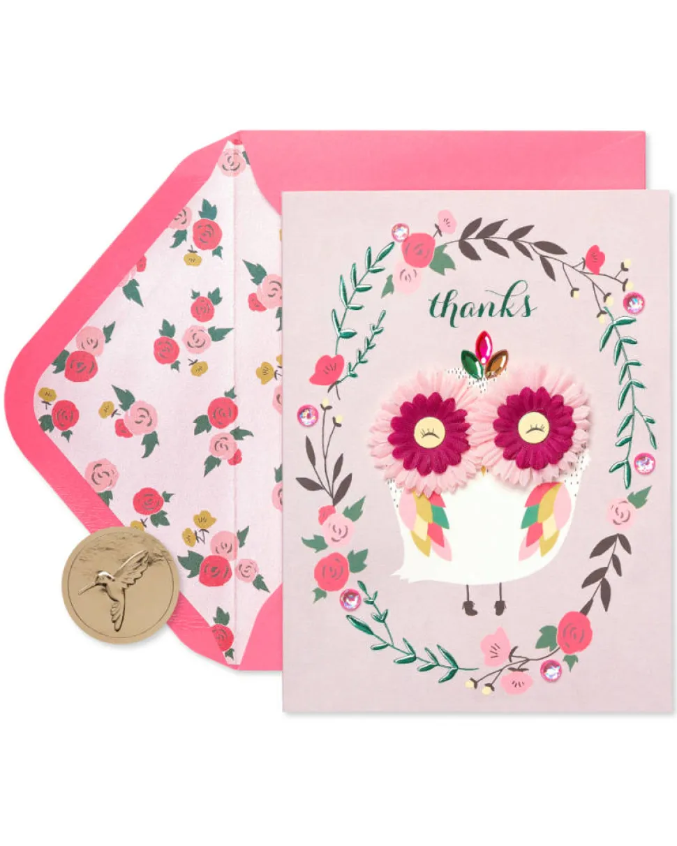 Lovely Owl Handmade Thank You Boxed Blank Note Cards, 8-Count