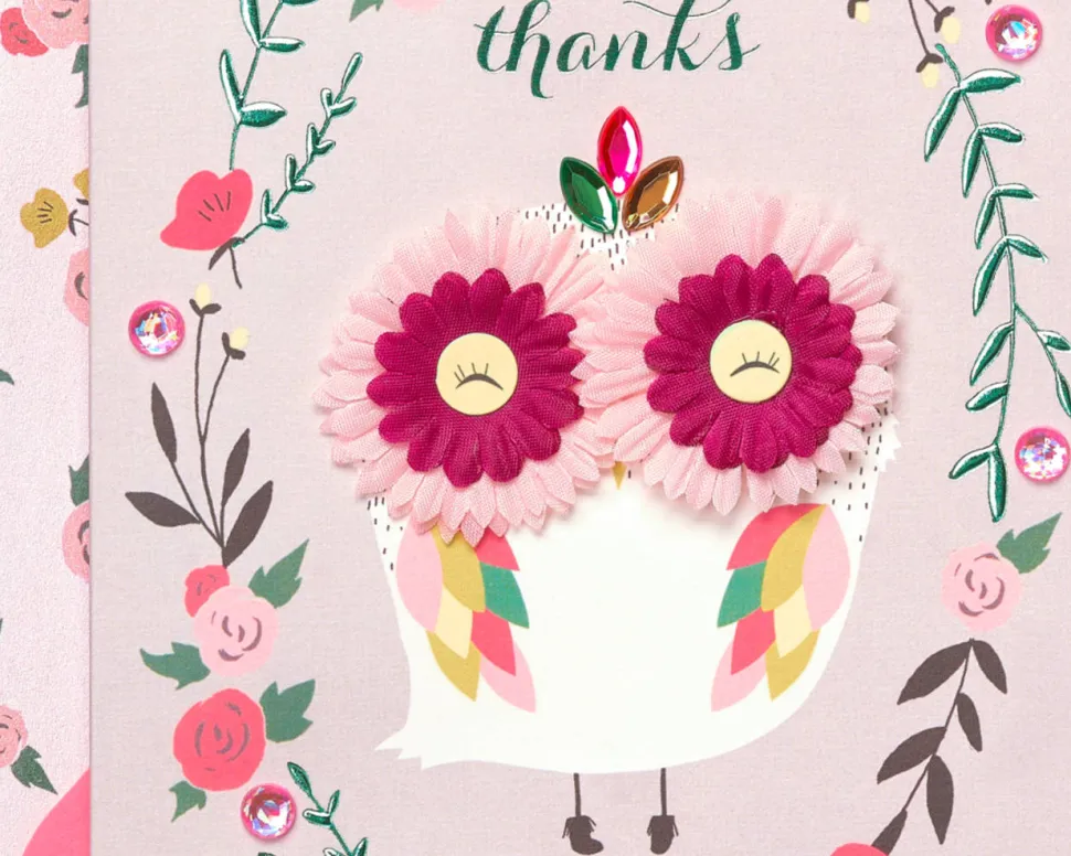 Lovely Owl Handmade Thank You Boxed Blank Note Cards, 8-Count