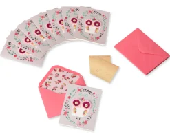 Lovely Owl Handmade Thank You Boxed Blank Note Cards, 8-Count
