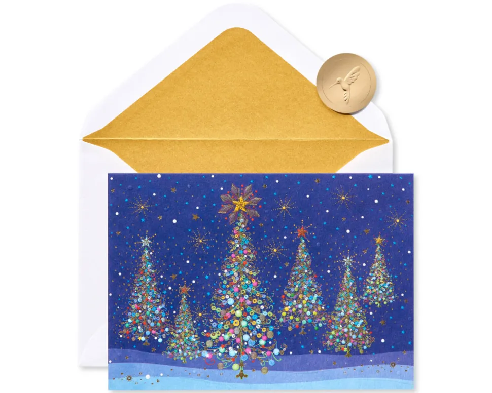Magical Row of Holiday Christmas Trees Holiday Boxed Cards, 14-Count