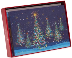 Magical Row of Holiday Christmas Trees Holiday Boxed Cards, 14-Count