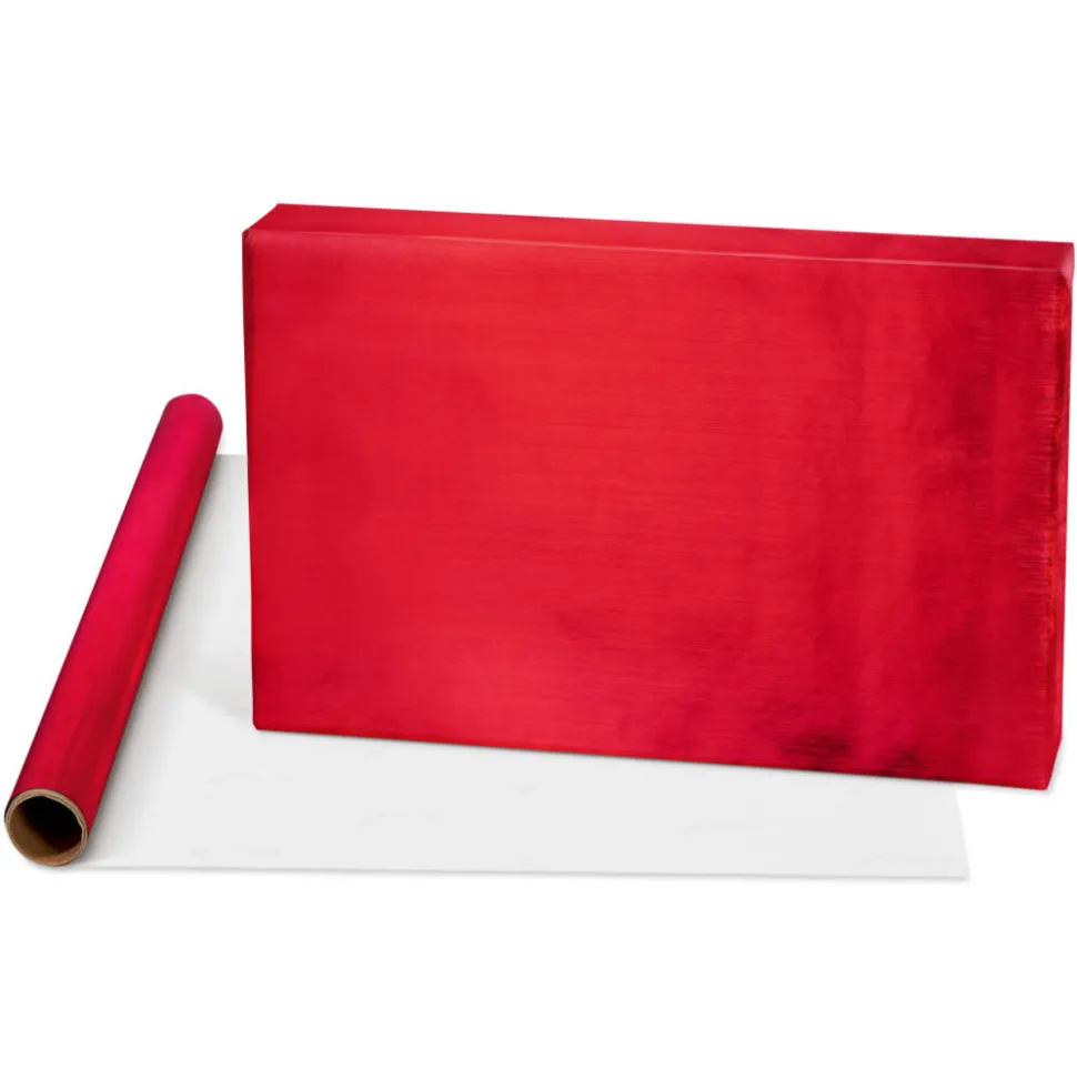 Metallic Red, Christmas Tree, Christmas Tidings Holiday Wrapping Paper Rolls, 3 Rolls