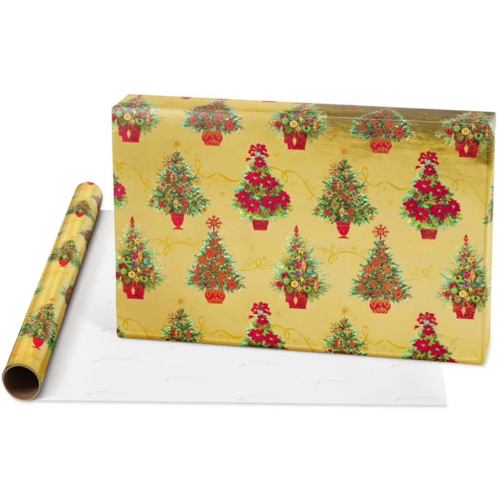 Metallic Red, Christmas Tree, Christmas Tidings Holiday Wrapping Paper Rolls, 3 Rolls