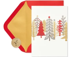 Metallic Trees Holiday Boxed Cards, 12-Count