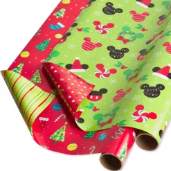 Mickey Mouse and Christmas Decorations Disney Holiday Wrapping Paper Rolls, 2 Rolls