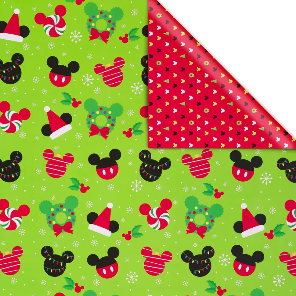 Mickey Mouse and Christmas Decorations Disney Holiday Wrapping Paper Rolls, 2 Rolls