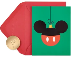 Mickey Mouse Ornament Disney Christmas Cards Boxed – Glitter-Free, 20-Count