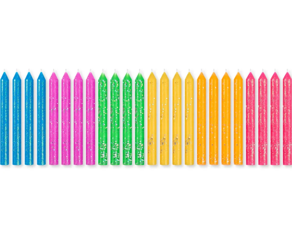 Neon Glitter Birthday Candles, 24-Count