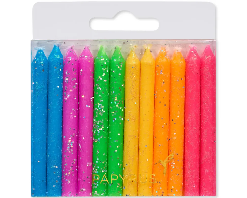 Neon Glitter Birthday Candles, 24-Count