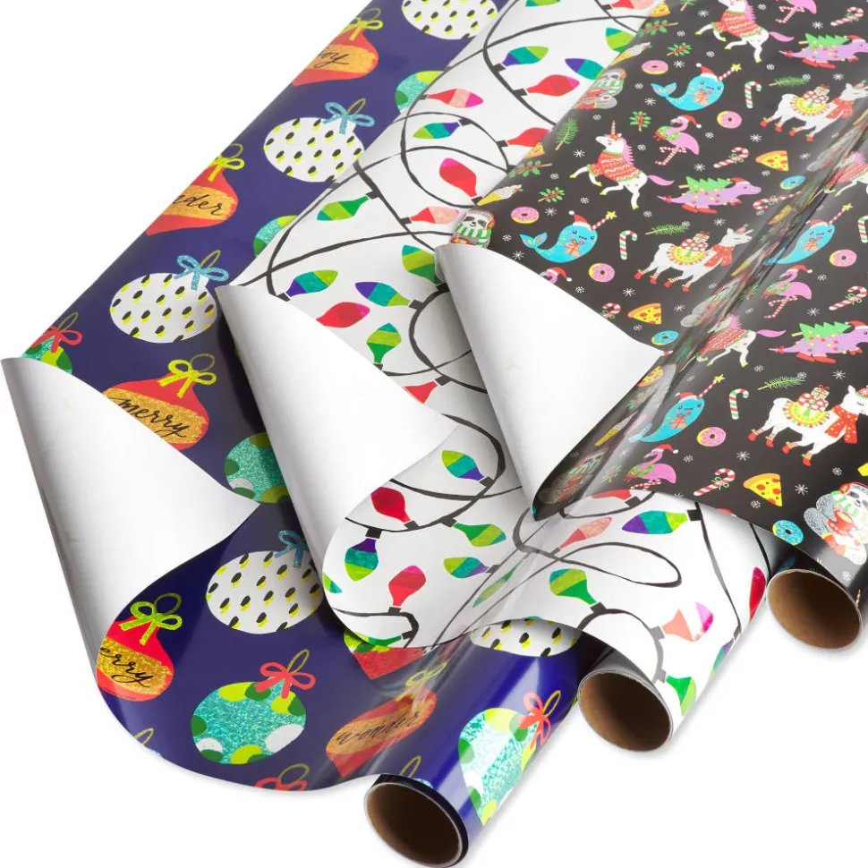 Ornaments, Lights, Llamas Holiday Wrapping Paper Rolls, 3 Rolls