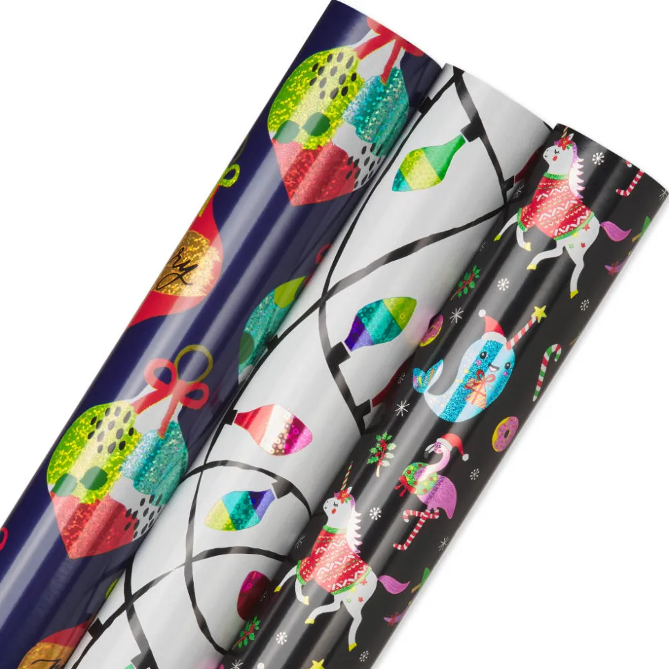 Ornaments, Lights, Llamas Holiday Wrapping Paper Rolls, 3 Rolls