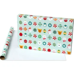 Ornaments, Santa Hats and Animals Christmas Wrapping Paper Rolls, 3 Rolls