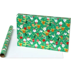 Ornaments, Santa Hats and Animals Christmas Wrapping Paper Rolls, 3 Rolls