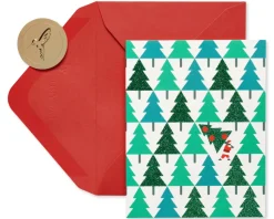 Pine Trees with Santa Holiday Christmas Boxed Cards – Glitter, 20-Count