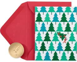 Pine Trees with Santa Holiday Christmas Boxed Cards – Glitter-Free, 20-Count