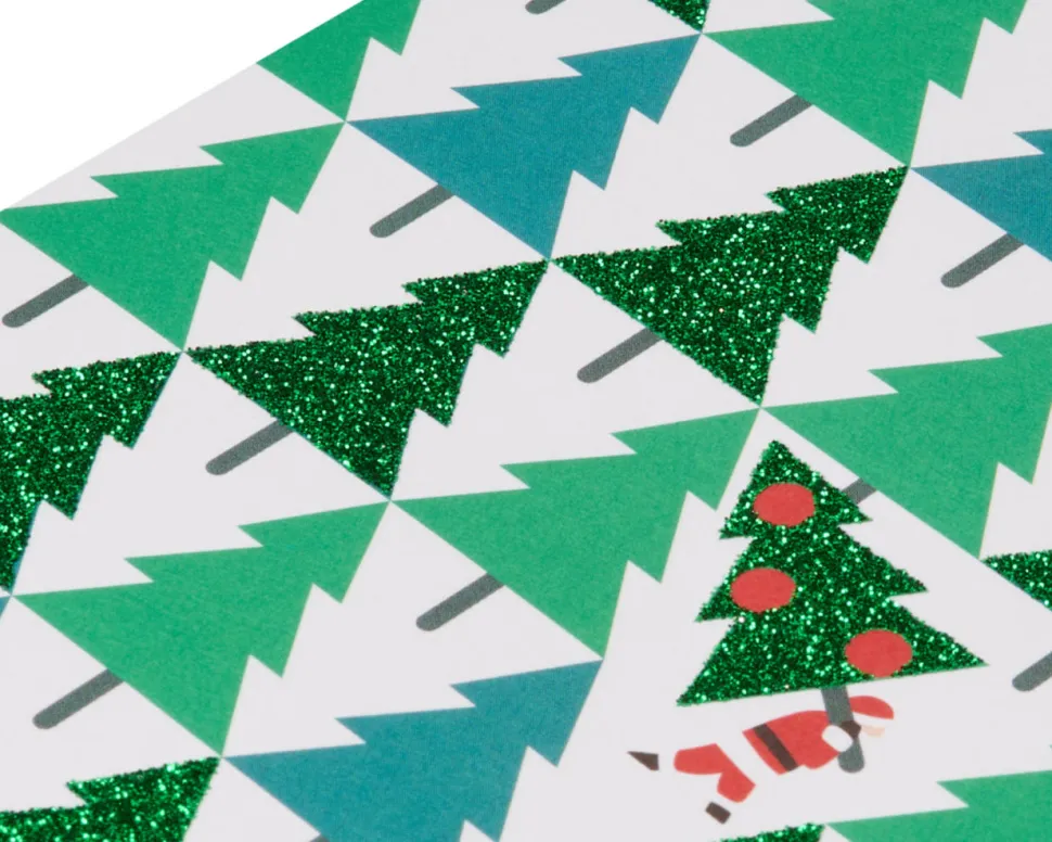 Pine Trees with Santa Holiday Christmas Boxed Cards – Glitter, 20-Count
