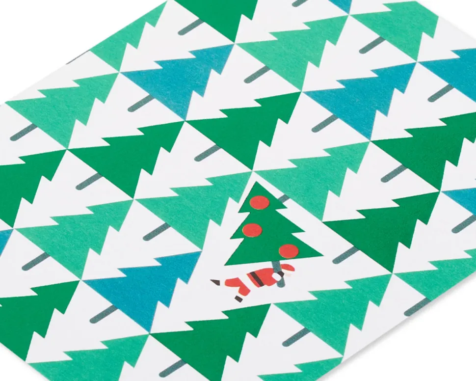 Pine Trees with Santa Holiday Christmas Boxed Cards – Glitter-Free, 20-Count