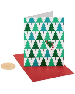 Pine Trees with Santa Holiday Christmas Boxed Cards – Glitter, 20-Count