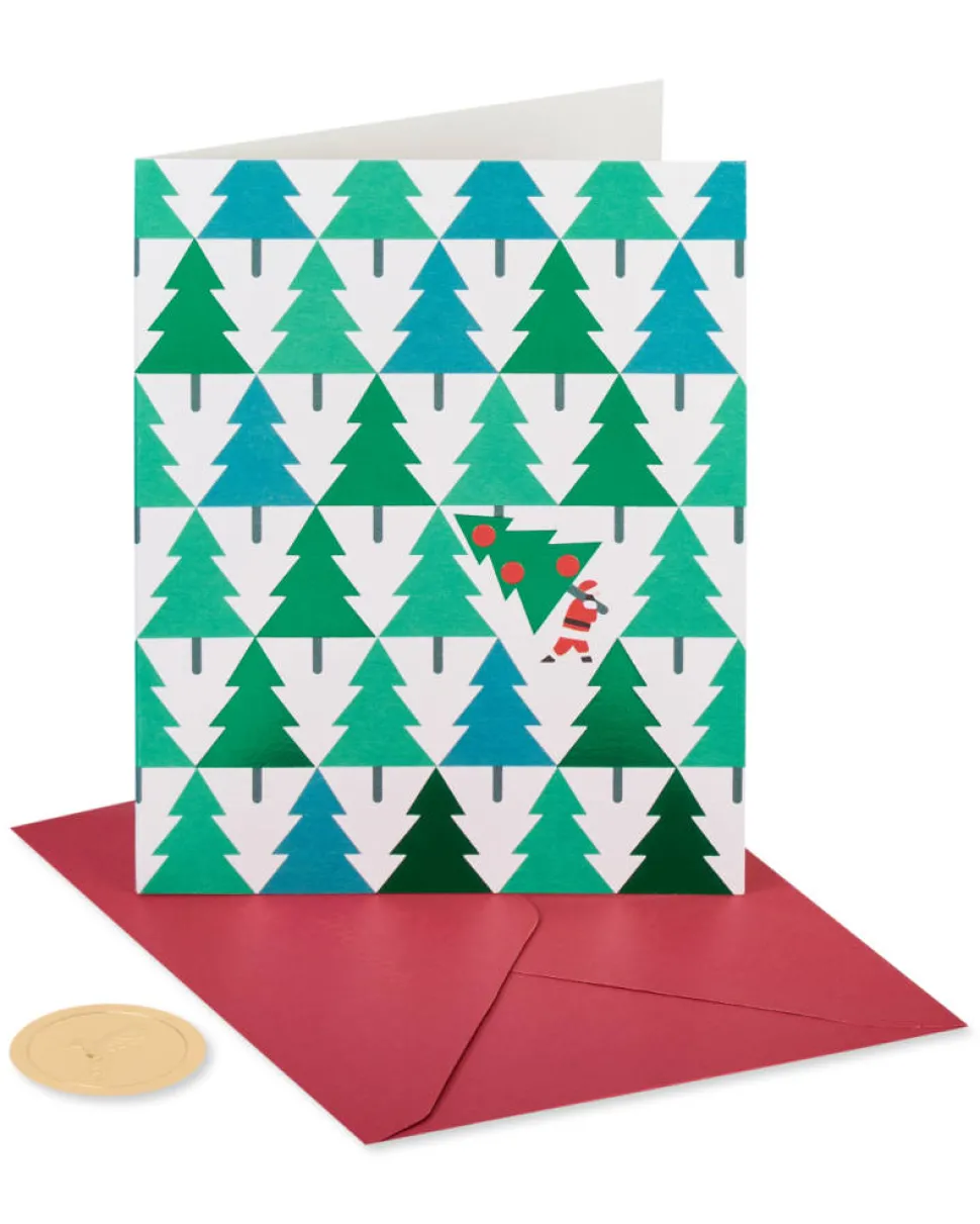 Pine Trees with Santa Holiday Christmas Boxed Cards – Glitter-Free, 20-Count