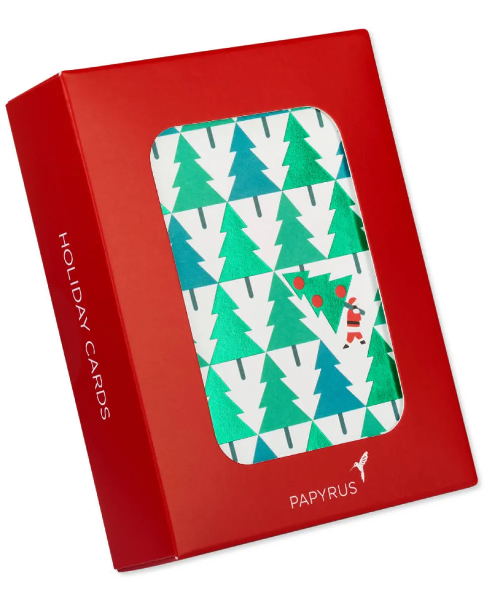 Pine Trees with Santa Holiday Christmas Boxed Cards – Glitter-Free, 20-Count
