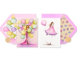 Pink Balloons Birthday Greeting Card Bundle, 2-Count- Designed by Bella Pilar