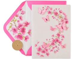 Pink Glitter Butterflies Blank Greeting Card