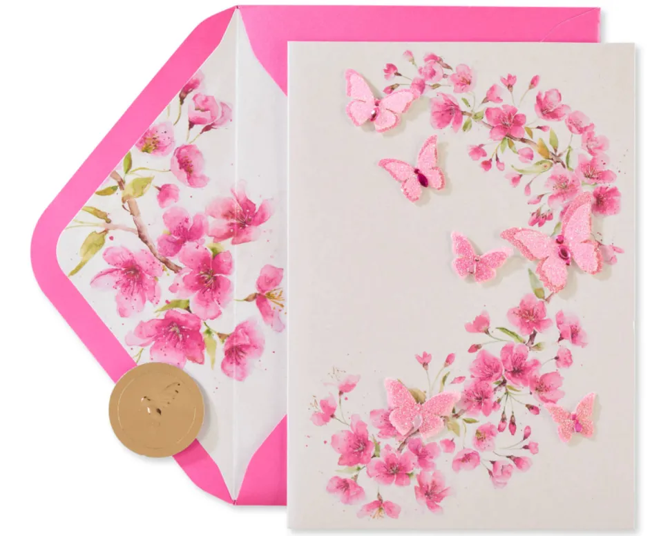 Pink Glitter Butterflies Blank Greeting Card