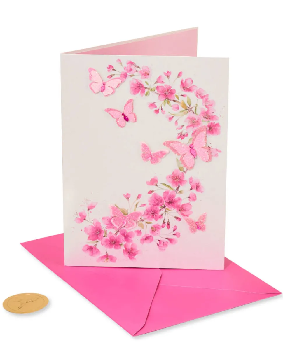 Pink Glitter Butterflies Blank Greeting Card