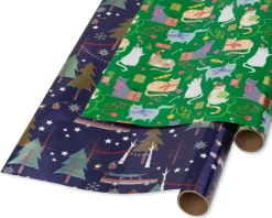 Playful Cats, Cars and Trees Holiday Wrapping Paper Rolls, 2 Rolls