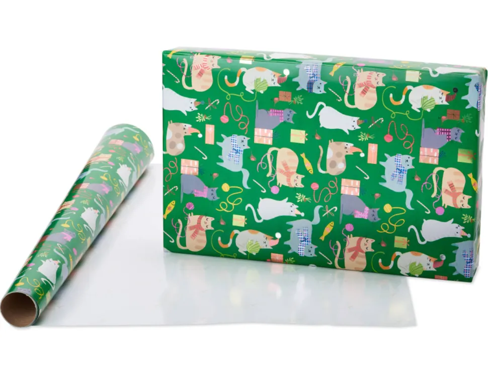 Playful Cats, Cars and Trees Holiday Wrapping Paper Rolls, 2 Rolls