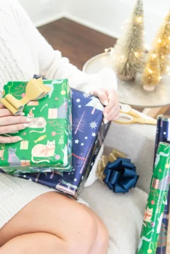 Playful Cats, Cars and Trees Holiday Wrapping Paper Rolls, 2 Rolls