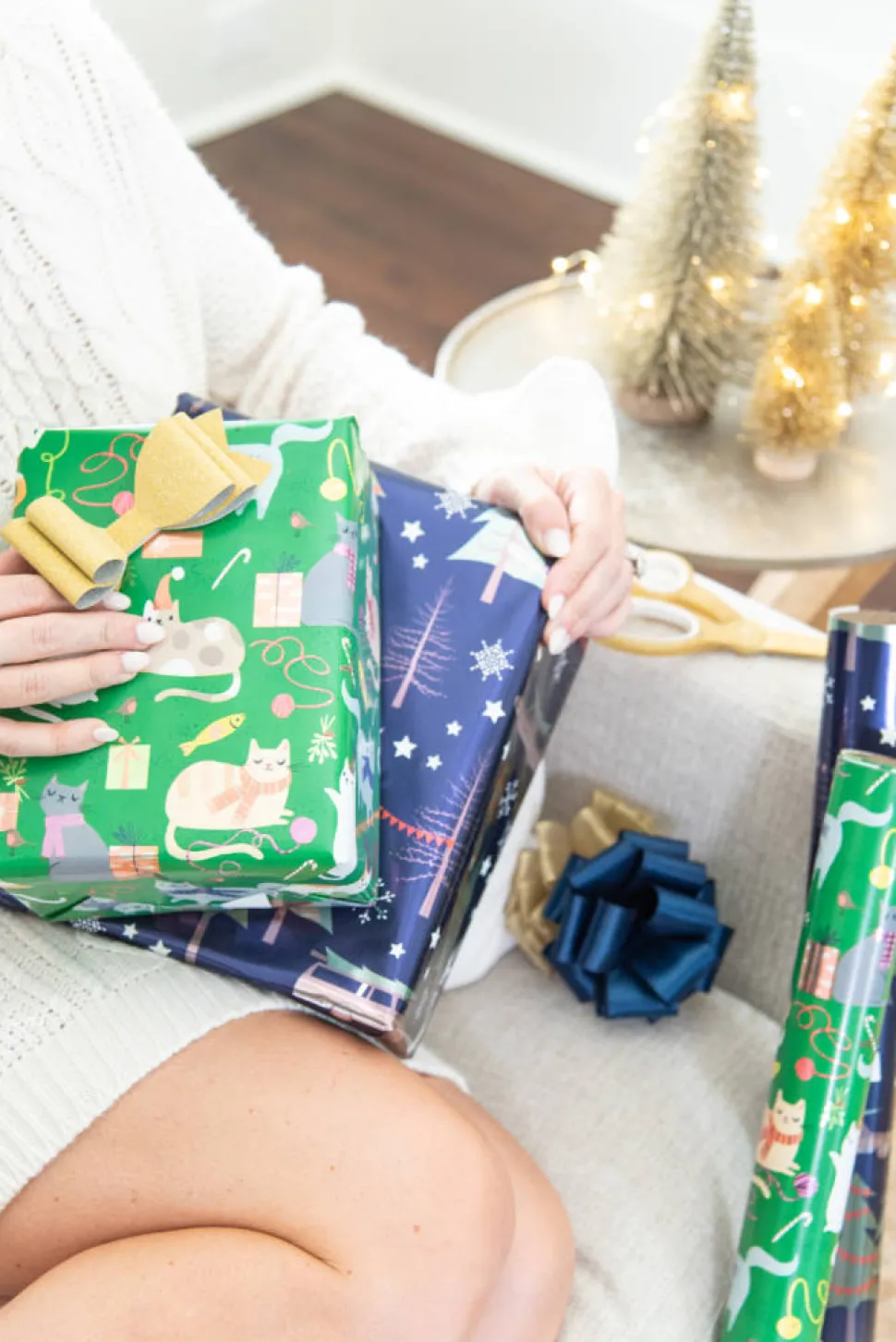 Playful Cats, Cars and Trees Holiday Wrapping Paper Rolls, 2 Rolls