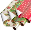 Poinsettias, Christmas Tidings, Red + Gold Trees Holiday Wrapping Paper Rolls, 3 Rolls