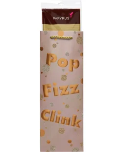 Pop Fizz Clink Beverage Gift Bag with Gold Linen Tissue Paper, 1 Gift Bag and 4 Sheets of Tissue Paper