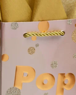 Pop Fizz Clink Beverage Gift Bag with Gold Linen Tissue Paper, 1 Gift Bag and 4 Sheets of Tissue Paper