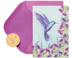 Purple Hummingbird Boxed Cards and Envelopes, 14-Count- Designed by Bella Pilar