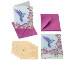 Purple Hummingbird Boxed Cards and Envelopes, 14-Count- Designed by Bella Pilar