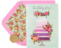 Purple Ombre Floral Cake Birthday Greeting Card
