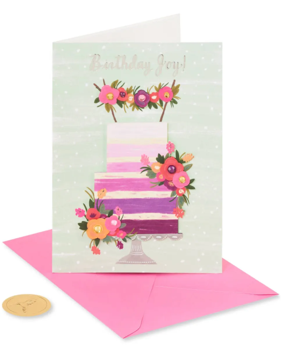 Purple Ombre Floral Cake Birthday Greeting Card