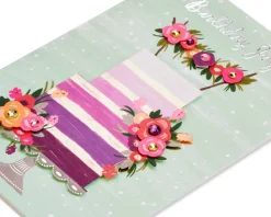 Purple Ombre Floral Cake Birthday Greeting Card