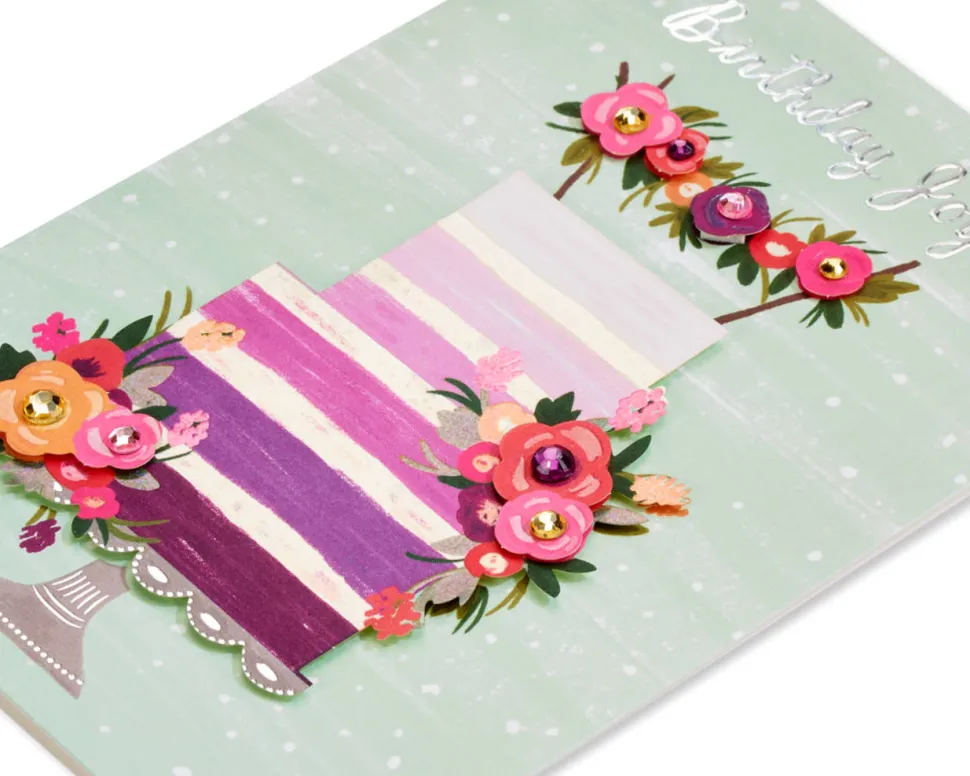 Purple Ombre Floral Cake Birthday Greeting Card