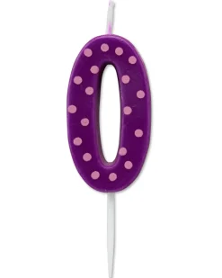 Purple Polka Dots Number 0 Birthday Candle, 1-Count