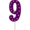 Purple Polka Dots Number 9 Birthday Candle, 1-Count