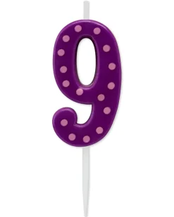 Purple Polka Dots Number 9 Birthday Candle, 1-Count