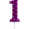 Purple Polka Dots Number 1 Birthday Candle, 1-Count