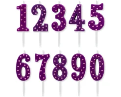 Purple Polka Dots Number Birthday Candles Pack, 10-Count