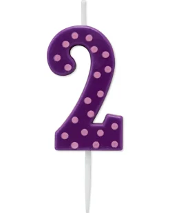 Purple Polka Dots Number 2 Birthday Candle, 1-Count
