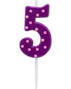 Purple Polka Dots Number 5 Birthday Candle, 1-Count