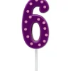 Purple Polka Dots Number 6 Birthday Candle, 1-Count